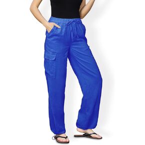 Design by Olivia Women's Flap Pocket Drawstring Waist Linen Cargo Pants