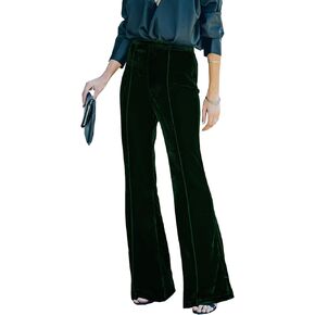 Neyaolk Women Velvet Flare Pants Elastic High Waist Side Zipper Bell Bottom Trousers