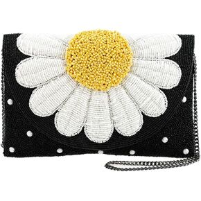 Mary Frances Oopsy Daisy Beaded Flower Crossbody Clutch Purse, Black