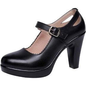 QSCQ Women Platform High Chunky Heels Mary Janes Shoes Ladies Fashion Ankle Strap Dress Comfort Pumps