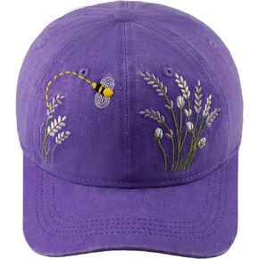 Embroidery Lavender and Bee Hat, Purple Denim Cap, Floral Hat, Embroidered Flower Cap, Vintage Hat for Woman and Men