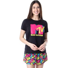 INTIMO MTV Womens' Music Television Neon Cassette Tape Sleep Pajama Set Short
