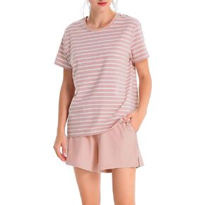 طقم بيجامة Femofit بأكمام قصيرة للنساء، ملابس نوم مريحة مع شورت سفلي، ملابس نوم فاخرة (S-XL)