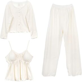 طقم بيجامات مكون من 3 قطع من السترة الداخلية وسروال داخلي ناعم للصالة ملابس نوم مدمجة حمالة صدر مبطنة للنساء والفتيات in Kuwait