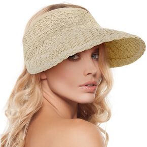 Women's Wide Brim Sun Hats Roll-up Foldable Straw Golf Visor Hat
