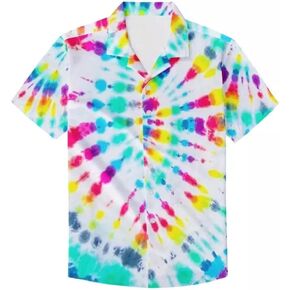 Men's Colorful Tie Dye Shirt Button Down Casual Short Sleeve Holiday Summer Top