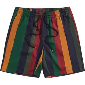 GORGLITTER Men's Color Block Striped Workout Cool Shorts Drawstring Waist Gym Shorts with Pockets