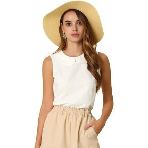 Allegra K Peter Pan Collar Blouse for Women's Casual Jacquard Floral Sleeveless Top