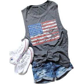 4th of July Tank Tops for Women Sleeveless American Flag T-Shirts Tees Vest Blouse