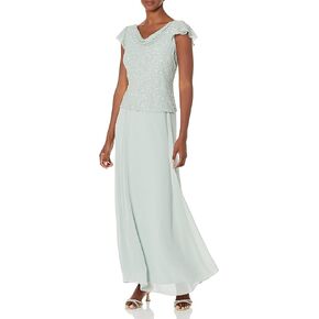 J Kara Women's Beaded Cowl Neck Flutter Sleeve Long Dress