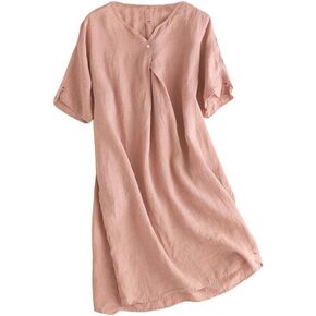 FTCayanz Women's Summer Tunic Dress V Neck Casual Loose Midi Dresses with Pockets