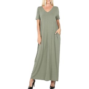 Zenana Women's Premium Casual Long Relaxed Loose T-Shirt Maxi Dress with Half Sleeves and Pockets (S-3XL)