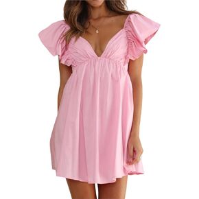 Women's Butterfly Flounce Sleeve Bow Tie Back Babydoll Dress