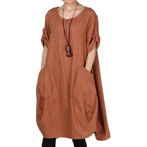 LaovanIn Women's Plus Size Tunic Dress Summer Cotton Linen T Shirt Knee-Length Dresses