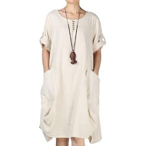 LaovanIn Women's Plus Size Tunic Dress Summer Cotton Linen T Shirt Knee-Length Dresses