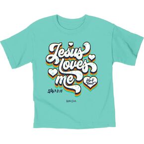Kerusso Jesus Loves Me This I Know Heart Celadon Blue Cotton Kids' Crew Neck T-Shirt