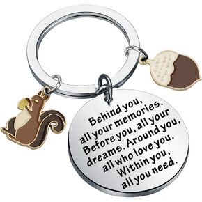 FEELMEM Squirrel Inspirational Gift Squirrel Lovers Keychain Behind You All Your Memories Gifts for BFF Best Friends
