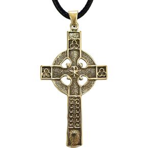 Bronze Celtic Cross Pendant Necklace - 2.5 Inches Tall