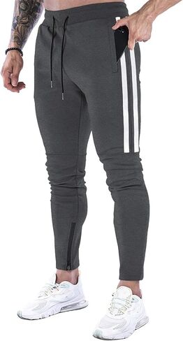 DIOTSR Mens Workout Jogger Pants, Slim Fit Running Sweatpants for Men, Striped Gym Track Pants with Pockets in Kuwait