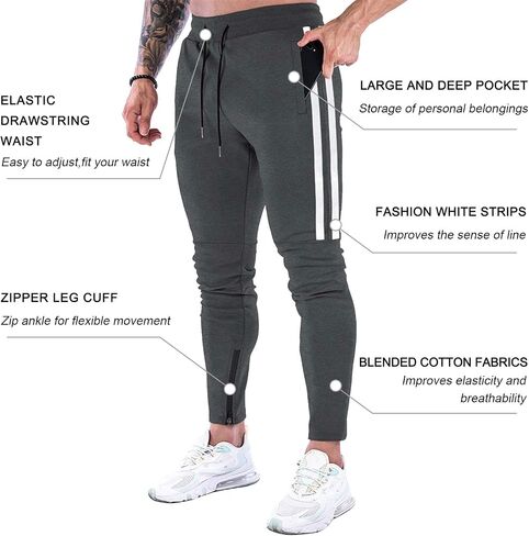 DIOTSR Mens Workout Jogger Pants, Slim Fit Running Sweatpants for Men, Striped Gym Track Pants with Pockets in Kuwait