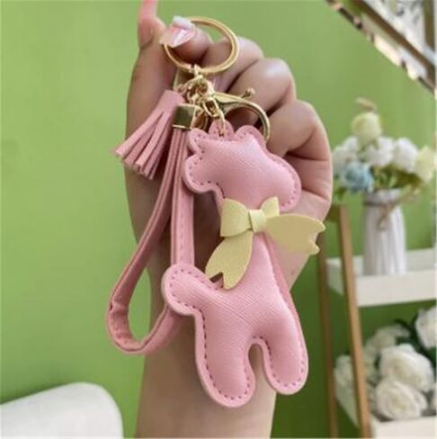 Ergugos Giraffe Keychain Pu Leather Animal Key Ring Handmade Cute Cartoon Giraffe Purse Bag Accessory Cartoon Animal Bag Pendant Car Key Pendant Metal Keyring Men Women Boy Girl-Pink, Pink, F in Saudi Arabia
