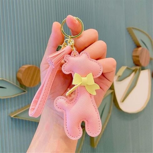 Ergugos Giraffe Keychain Pu Leather Animal Key Ring Handmade Cute Cartoon Giraffe Purse Bag Accessory Cartoon Animal Bag Pendant Car Key Pendant Metal Keyring Men Women Boy Girl-Pink, Pink, F in Saudi Arabia