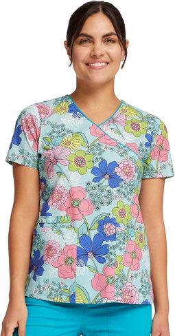 Cherokee Prints Women Scrubs Top Mock Wrap CK614 in Saudi Arabia
