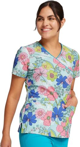 Cherokee Prints Women Scrubs Top Mock Wrap CK614 in Saudi Arabia