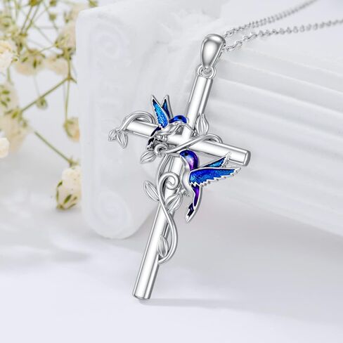 Cross Necklace for Women Hummingbird/Dragonfly/Butterfly/Red Ladybug Necklace 925 Sterling Silver Cross Pendant Necklace Christian Jewelry Gifts for Women Girls in Saudi Arabia