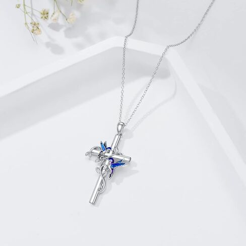 Cross Necklace for Women Hummingbird/Dragonfly/Butterfly/Red Ladybug Necklace 925 Sterling Silver Cross Pendant Necklace Christian Jewelry Gifts for Women Girls in Saudi Arabia