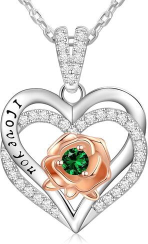 Christmas Gift for Women Wife I Love You Heart Necklace Rose Birthstone Silver Jewelry S925 Anniversary Necklace for Her Girlfriend, Wife Christmas Gift Ideas, Gifts for Mom Daughter Grandma on Birthday Christmas Valentine’s Day Mother’s Day in Kuwait