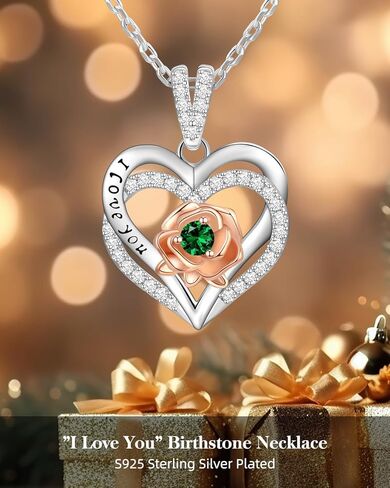 Christmas Gift for Women Wife I Love You Heart Necklace Rose Birthstone Silver Jewelry S925 Anniversary Necklace for Her Girlfriend, Wife Christmas Gift Ideas, Gifts for Mom Daughter Grandma on Birthday Christmas Valentine’s Day Mother’s Day in Kuwait