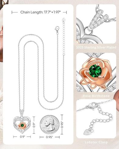 Christmas Gift for Women Wife I Love You Heart Necklace Rose Birthstone Silver Jewelry S925 Anniversary Necklace for Her Girlfriend, Wife Christmas Gift Ideas, Gifts for Mom Daughter Grandma on Birthday Christmas Valentine’s Day Mother’s Day in Kuwait