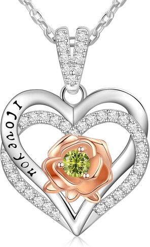 Christmas Gift for Women Wife I Love You Heart Necklace Rose Birthstone Silver Jewelry S925 Anniversary Necklace for Her Girlfriend, Wife Christmas Gift Ideas, Gifts for Mom Daughter Grandma on Birthday Christmas Valentine’s Day Mother’s Day in Saudi Arabia