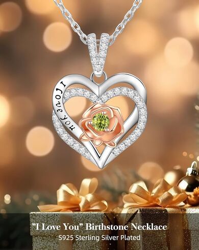 Christmas Gift for Women Wife I Love You Heart Necklace Rose Birthstone Silver Jewelry S925 Anniversary Necklace for Her Girlfriend, Wife Christmas Gift Ideas, Gifts for Mom Daughter Grandma on Birthday Christmas Valentine’s Day Mother’s Day in Saudi Arabia