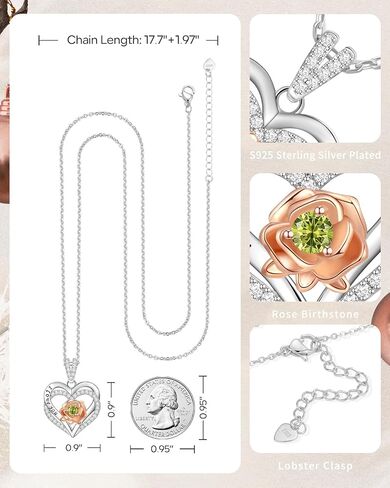 Christmas Gift for Women Wife I Love You Heart Necklace Rose Birthstone Silver Jewelry S925 Anniversary Necklace for Her Girlfriend, Wife Christmas Gift Ideas, Gifts for Mom Daughter Grandma on Birthday Christmas Valentine’s Day Mother’s Day in Saudi Arabia