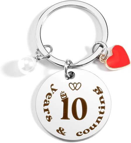 Rinacci 10 Year Gifts For Her Him Keychain 10th Wedding Anniversary For Couple Anniversary Marriage Presents For Wife Husband Anniversary Mens Gift For Husband Wife Keychain, 10anniversary, M in Kuwait