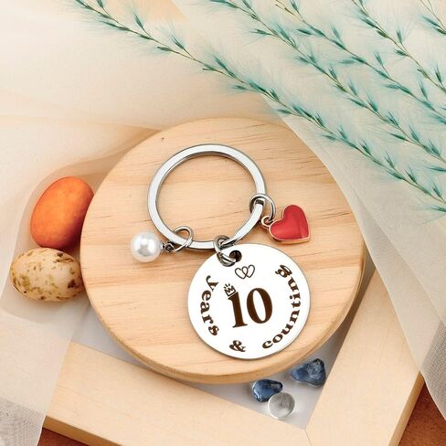 Rinacci 10 Year Gifts For Her Him Keychain 10th Wedding Anniversary For Couple Anniversary Marriage Presents For Wife Husband Anniversary Mens Gift For Husband Wife Keychain, 10anniversary, M in Kuwait