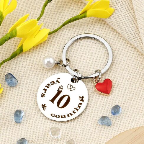 Rinacci 10 Year Gifts For Her Him Keychain 10th Wedding Anniversary For Couple Anniversary Marriage Presents For Wife Husband Anniversary Mens Gift For Husband Wife Keychain, 10anniversary, M in Kuwait