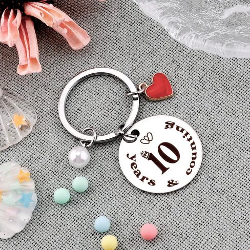 Rinacci 10 Year Gifts For Her Him Keychain 10th Wedding Anniversary For Couple Anniversary Marriage Presents For Wife Husband Anniversary Mens Gift For Husband Wife Keychain, 10anniversary, M in Kuwait