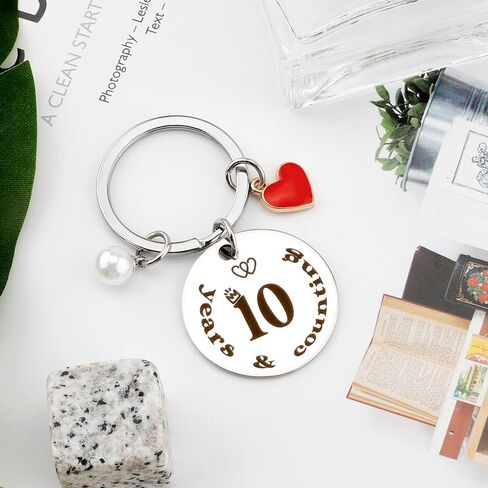 Rinacci 10 Year Gifts For Her Him Keychain 10th Wedding Anniversary For Couple Anniversary Marriage Presents For Wife Husband Anniversary Mens Gift For Husband Wife Keychain, 10anniversary, M in Kuwait