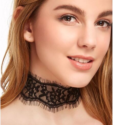 Shegirl Gothic Black Lace Choker Necklace Vintage Hollow Lace Necklace Dainty Lace Necklace Chain Jewelry for Women and Girls in Kuwait