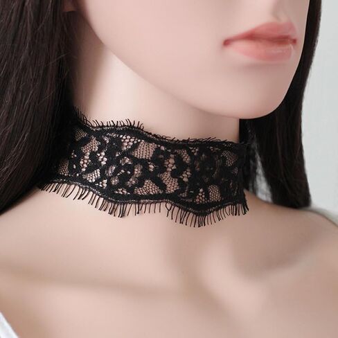 Shegirl Gothic Black Lace Choker Necklace Vintage Hollow Lace Necklace Dainty Lace Necklace Chain Jewelry for Women and Girls in Kuwait