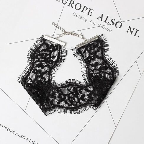 Shegirl Gothic Black Lace Choker Necklace Vintage Hollow Lace Necklace Dainty Lace Necklace Chain Jewelry for Women and Girls in Kuwait
