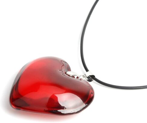 COLORFUL BLING Y2K Aesthetic Simple Chunky Glass Puffy Heart Choker Necklace for Women Girls Coloured Glaze Red Big Heart Pendant Adjustable Leather Chain Necklaces in Saudi Arabia
