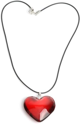 COLORFUL BLING Y2K Aesthetic Simple Chunky Glass Puffy Heart Choker Necklace for Women Girls Coloured Glaze Red Big Heart Pendant Adjustable Leather Chain Necklaces in Saudi Arabia