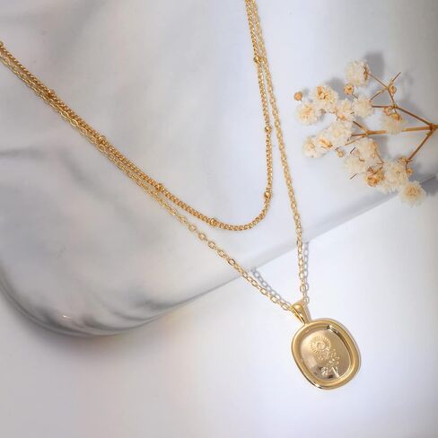 قلادات Fiusem ذات طبقات ذهبية للنساء، قلادة أنيقة مطلية بالذهب عيار 14 قيراط وقلادة ضيقة للنساء in Kuwait