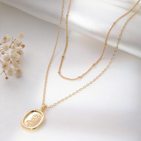 قلادات Fiusem ذات طبقات ذهبية للنساء، قلادة أنيقة مطلية بالذهب عيار 14 قيراط وقلادة ضيقة للنساء in Kuwait