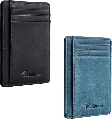 محفظة Travelambo ذات الجيب الأمامي البسيط من الجلد بتصميم نحيف وحجب RFID in Kuwait