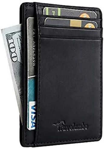 محفظة Travelambo ذات الجيب الأمامي البسيط من الجلد بتصميم نحيف وحجب RFID in Kuwait